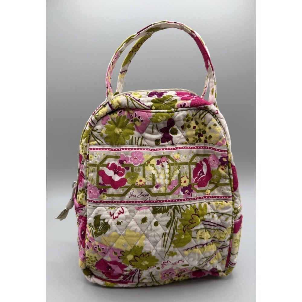 Vera Bradley Floral Quilted Cotton Insulated Zip Lunch Bag With Handle Medium